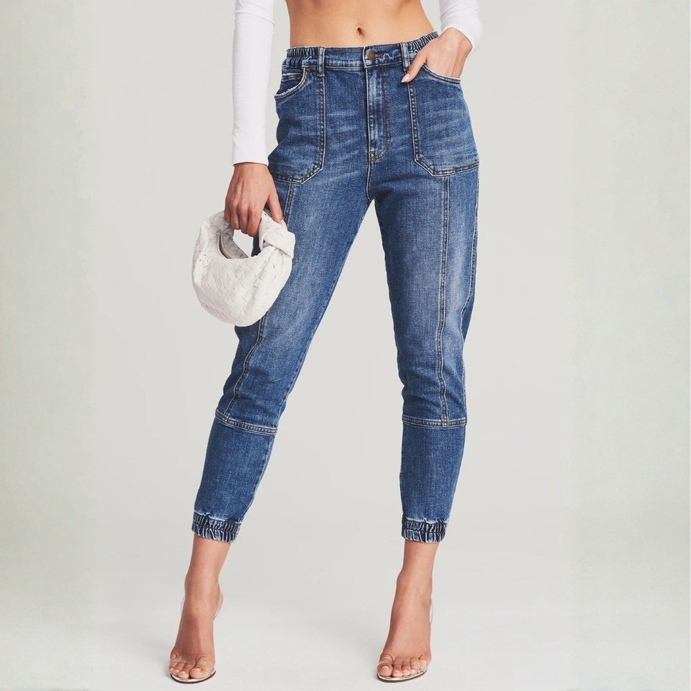 Retrofete Carter Pant Denim Joggers Blue Medium Wash High Waist Size 26